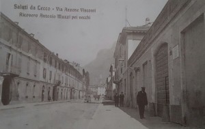 Via Azzone Visconti e ricovero per anziani Muzzi, Lecco, 1907
